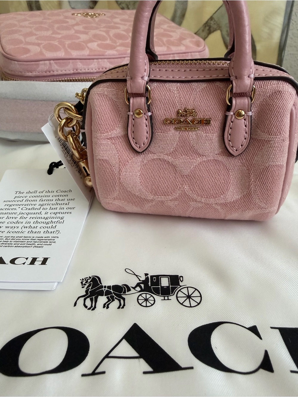 Coach Light Pink Denim Mini Rowan Charm with Signature Jacquard NWT Sold Out